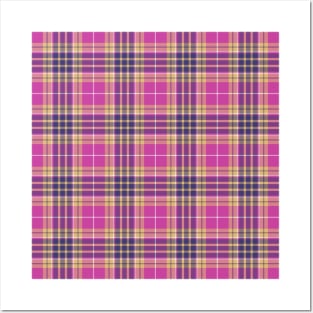 Pink, Gold and Blue Tartan Pattern Posters and Art